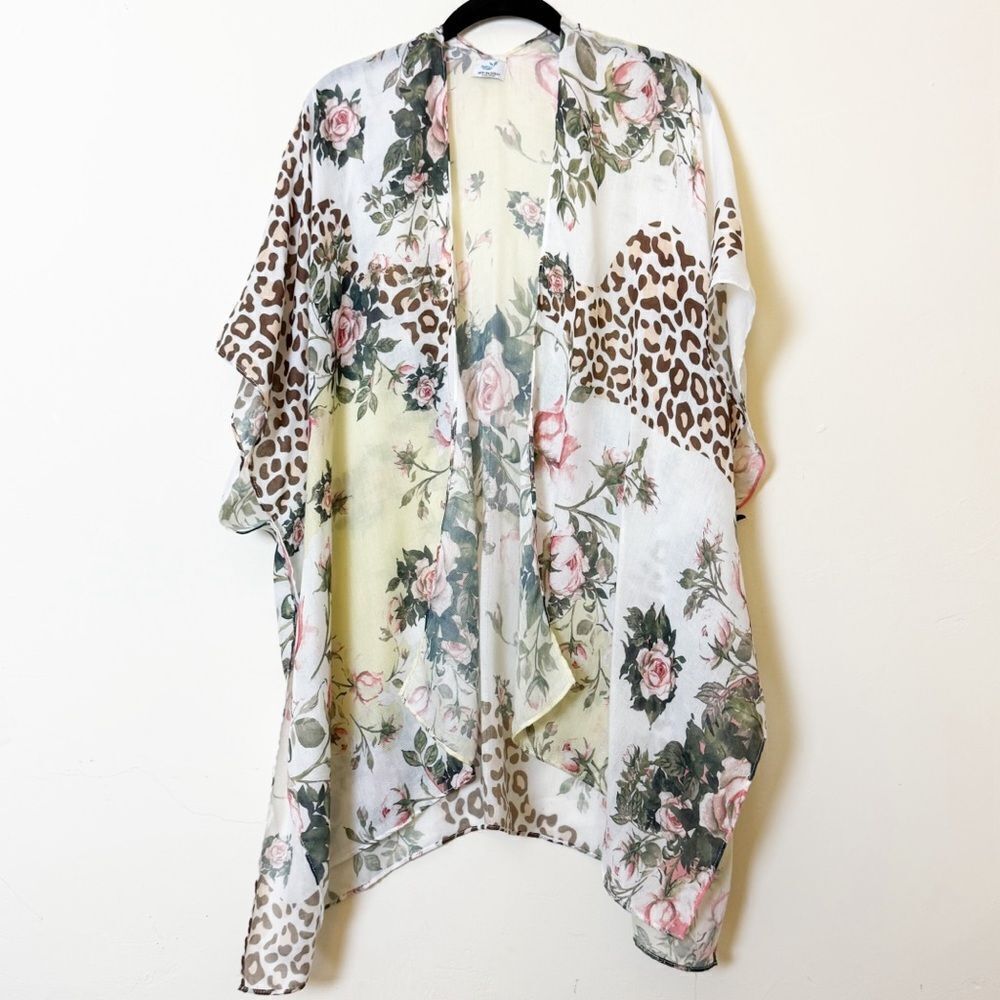 Save The Ocean Lightweight Floral Animal Print Cardigan Kimono Cover Up NWOT
